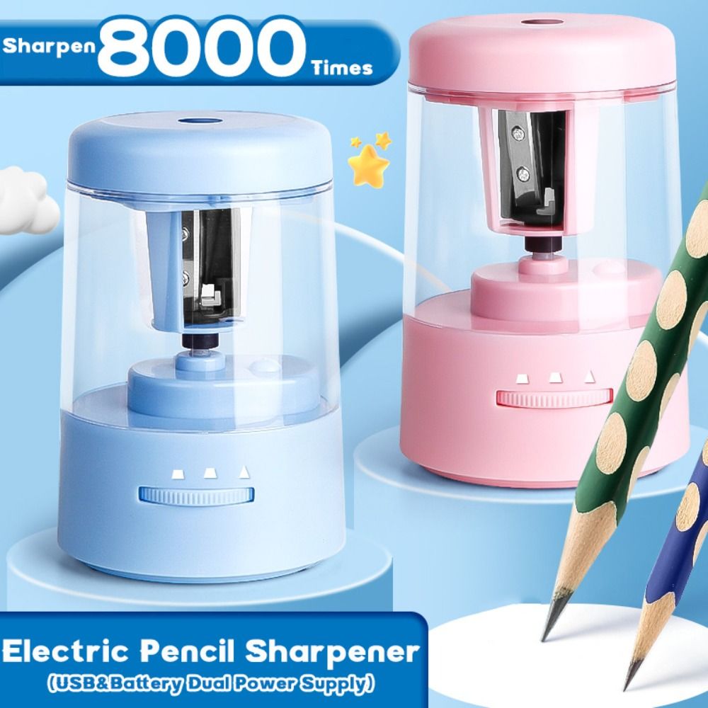Electric Pencil Sharpener Usb - เครื่องเหลาดินสอไฟฟ้าแบบปรับได้สามเกียร์ USB และแบตเตอรี่ แหล่งจ่ายไฟคู่ เครื่องเหลาดินสออัตโนมัติ เครื่องมือเหลาดินสอ