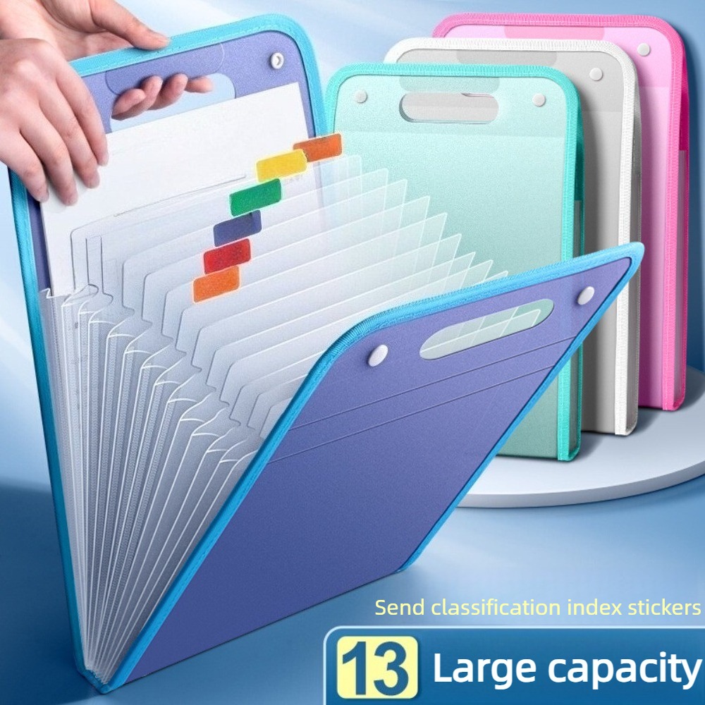 Expandable Accordion File Folder 13 Pockets - แฟ้มเอกสารแบบโปร่งแสง 13 ช่อง พร้อมป้ายชื่อ ขนาด A4