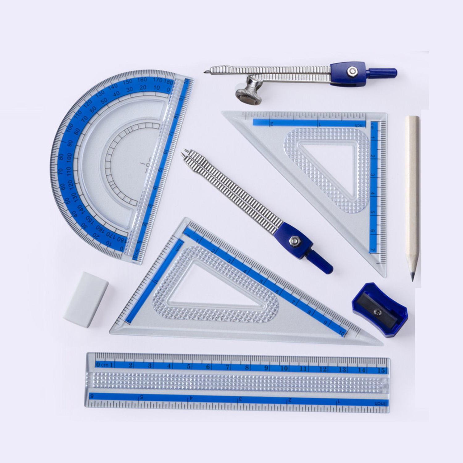 Math Geometry Set With Compass - ชุดเครื่องเขียนคณิตศาสตร์ 10 ชิ้น พร้อมกล่องเก็บกันแตก ไม้บรรทัด โปรแทรกเตอร์