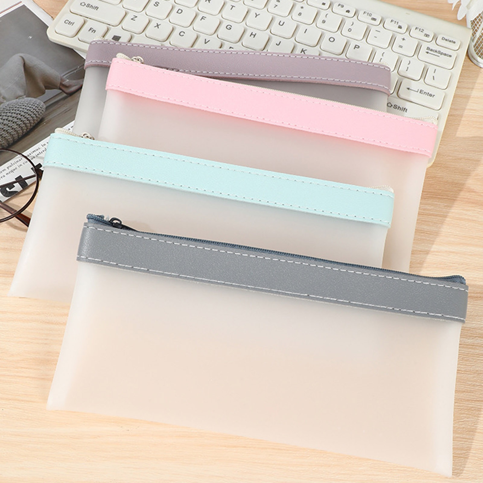 Aesthetic Large Pencil Case Pouch - กล่องดินสอฝ้าโปร่งใสกระเป๋าใส่เครื่องเขียนแบบเรียบง่ายน่ารักความจุมากอุปกรณ์สำนักงานสำหรับนักเรียน
