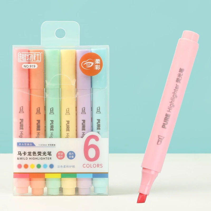 Pastel Highlighter Set Double Ended - ปากกาไฮไลท์เตอร์สีพาสเทล 6 ชิ้น/ชุด ปากกาเน้นข้อความ ปากกาฟลูออเรสเซนต์ ปากกาสำหรับวาดภาพ