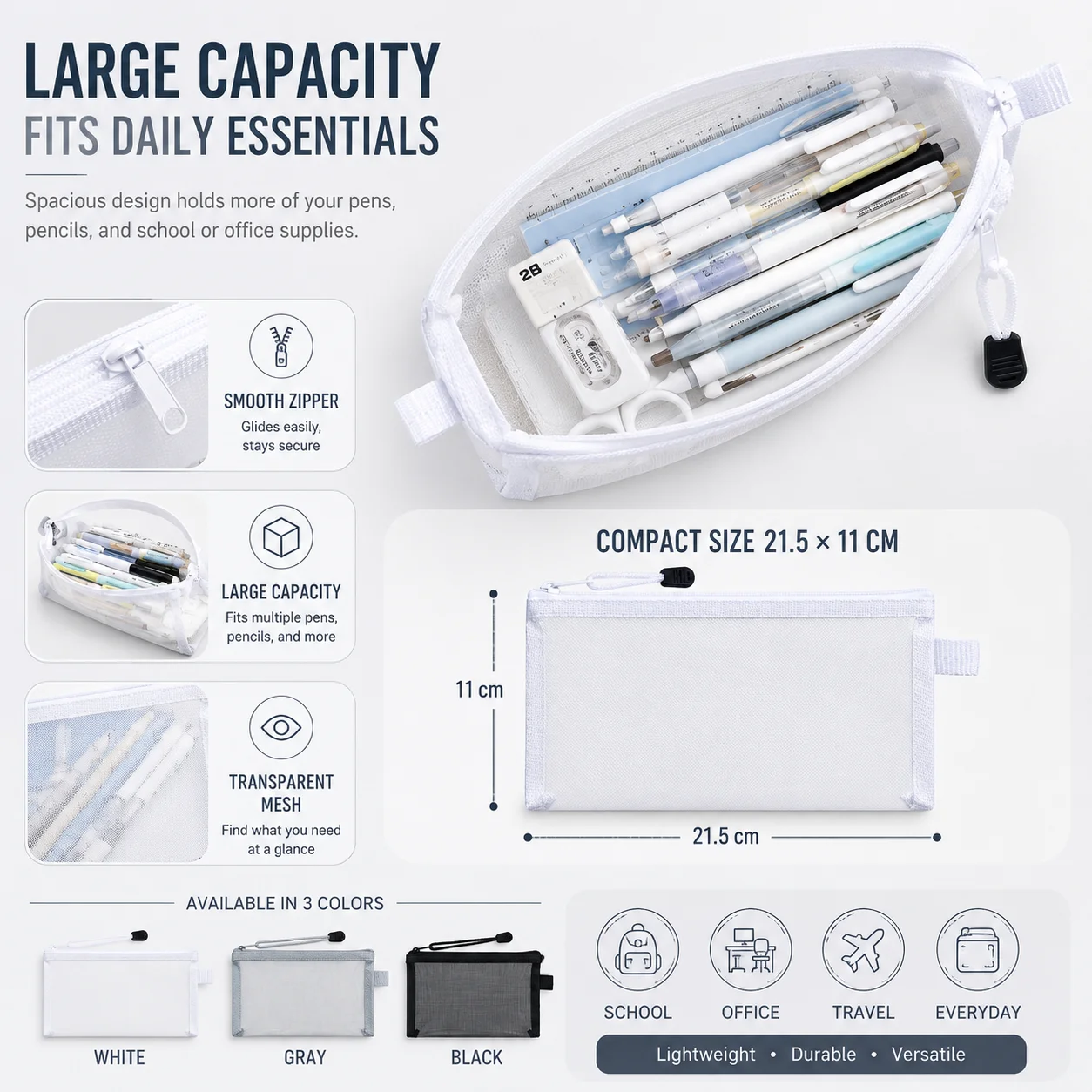 กระเป๋าใส่ปากกาตาข่ายใส ซิปใส  - Clear Mesh Pencil Pouch For Exam บทวิจารณ์และราคา