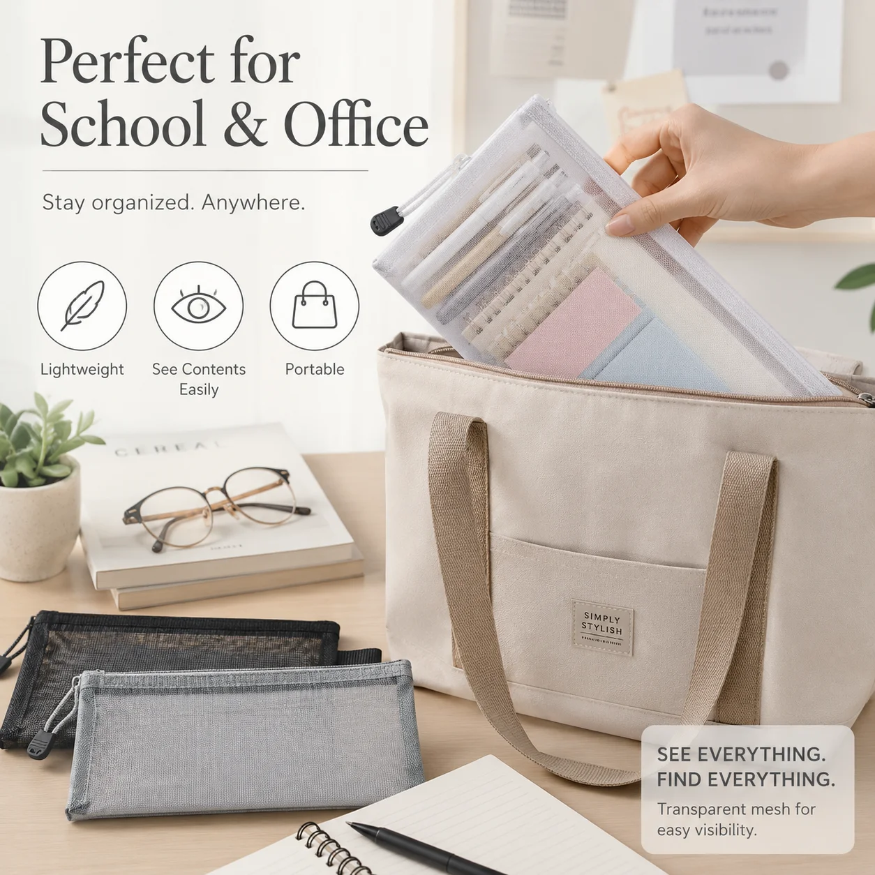 กระเป๋าใส่ปากกาตาข่ายใส ซิปใส  - Clear Mesh Pencil Pouch For Exam บทวิจารณ์และราคา