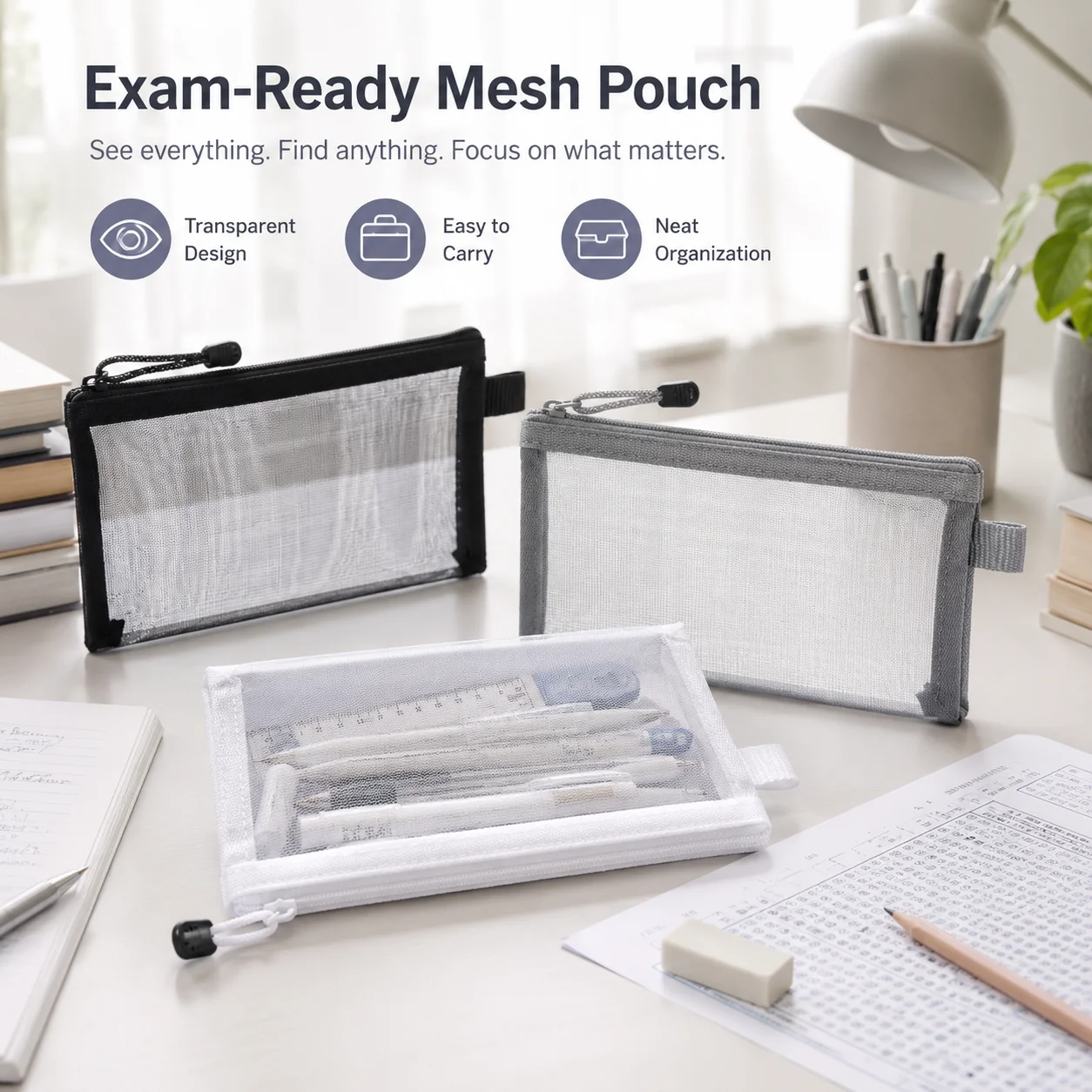 กระเป๋าใส่ดินสอตาข่ายใส กระเป๋ - Clear Mesh Pencil Pouch For Exam บทวิจารณ์และราคา
