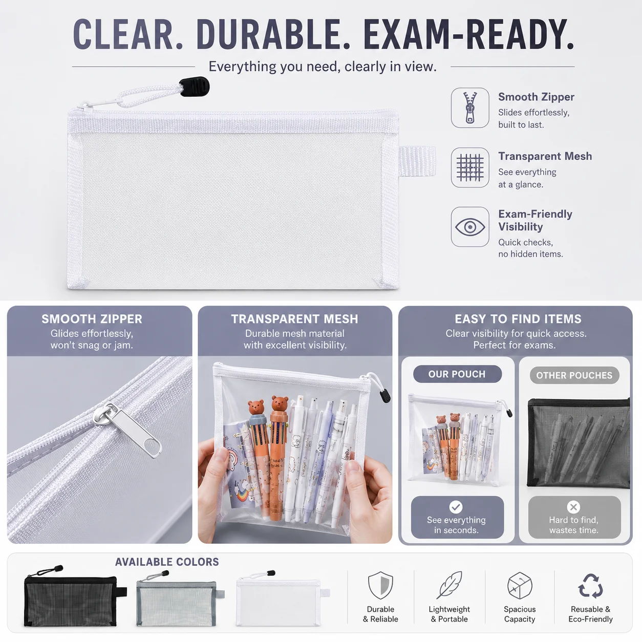 กระเป๋าใส่ดินสอตาข่ายใส กระเป๋ - Clear Mesh Pencil Pouch For Exam บทวิจารณ์และราคา