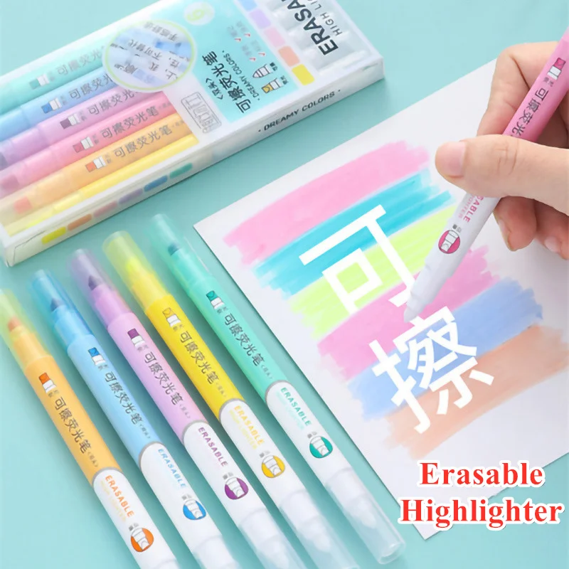 6 สี Erasable Highlighters ชุด - Pastel Highlighter Set Double Ended บทวิจารณ์และราคา