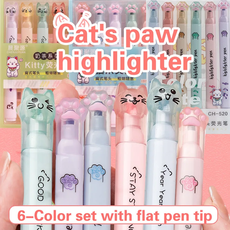 6 ชิ้น/แพ็ค Kawaii Cat Claw สี - Pastel Highlighter Set Double Ended บทวิจารณ์และราคา
